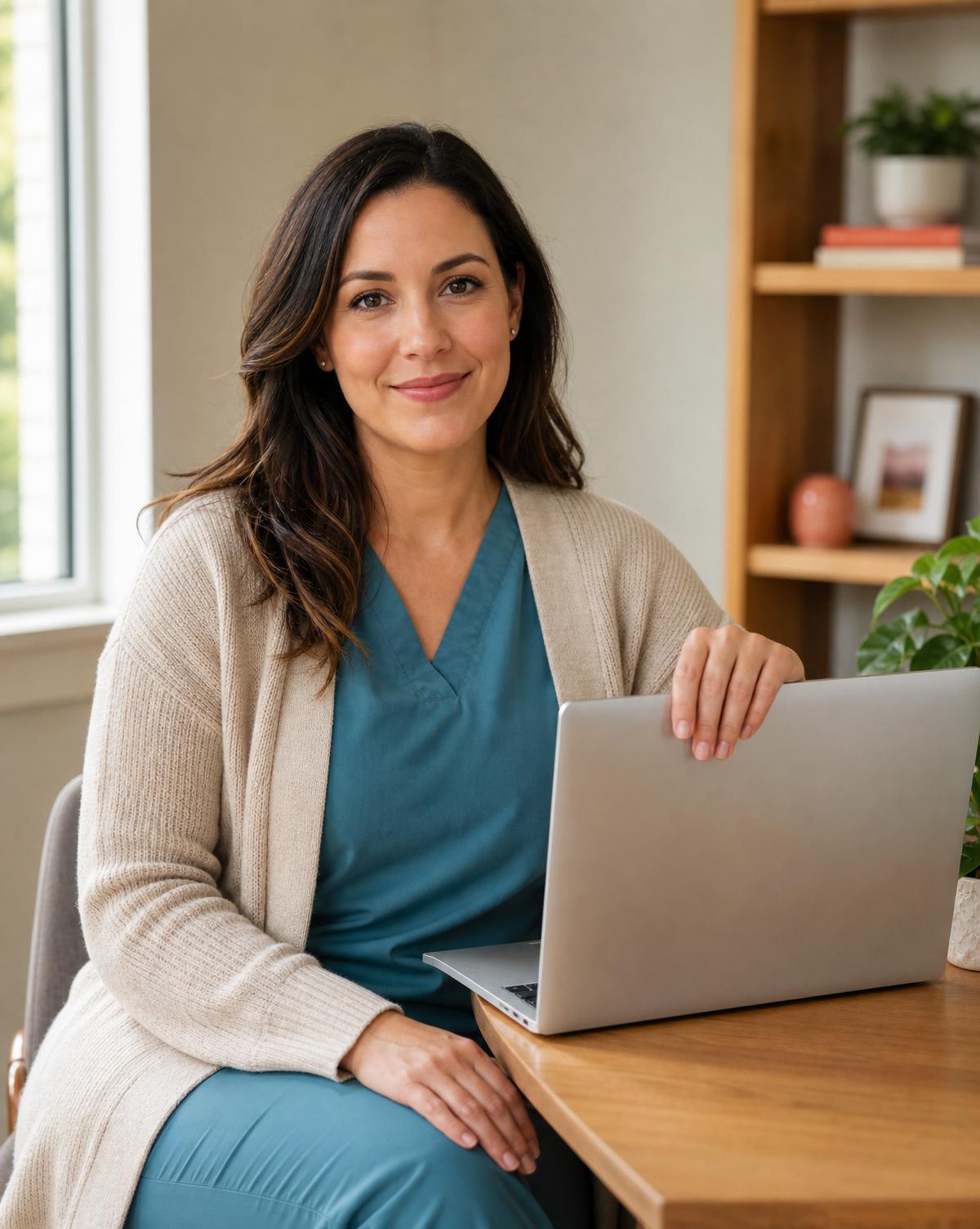 A Shift Health provider at her desk, ready for a virtual visit