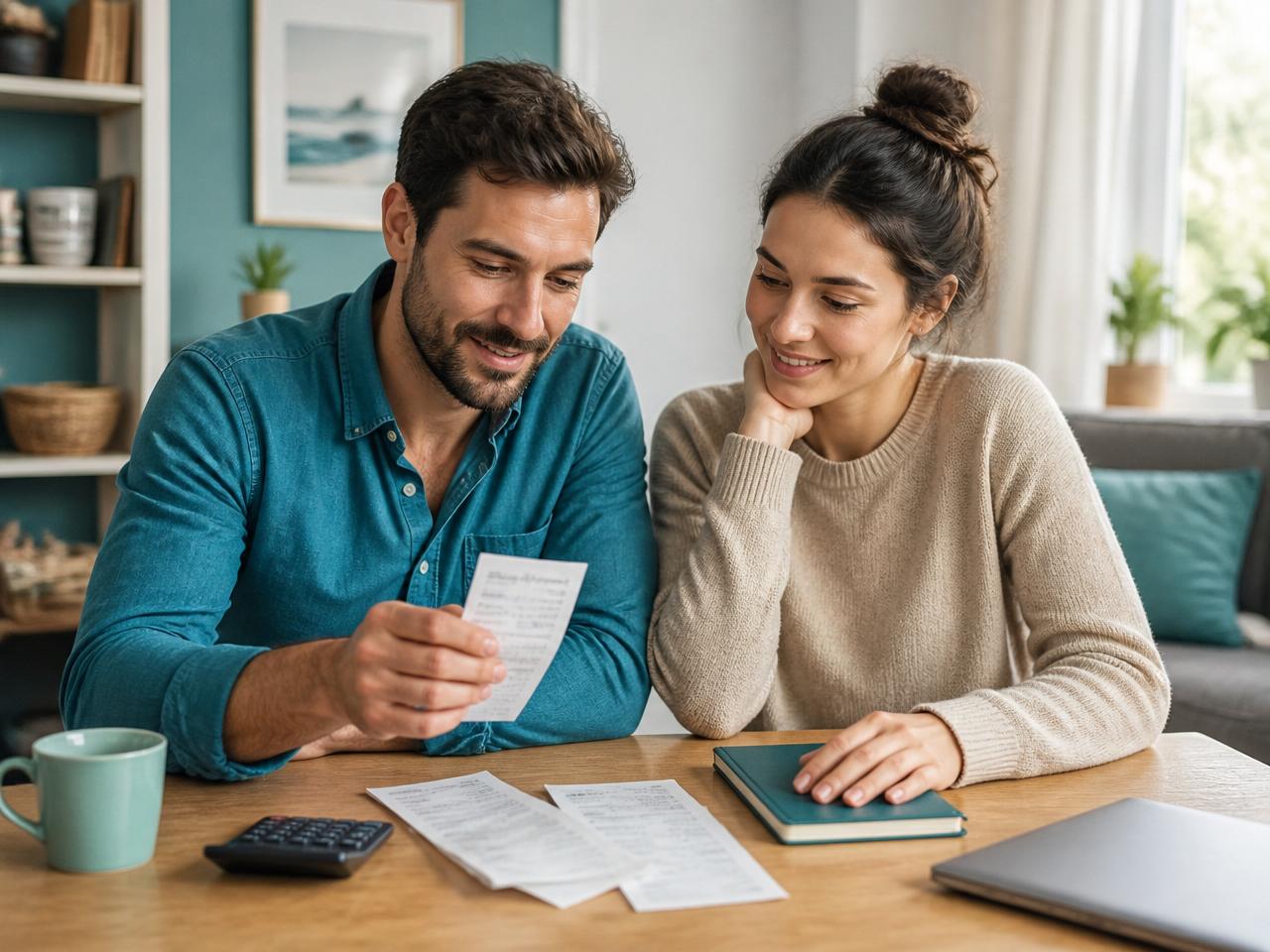 A couple at home reviewing receipts and household costs together